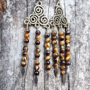 Boucles d'oreilles Œil de tigre, Hématite dorée en métal bronze