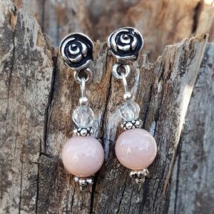 29 c3b Boucles doreilles Opale rose et Cristal de roche