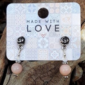 30 f57 Boucles doreilles Opale rose et Cristal de roche
