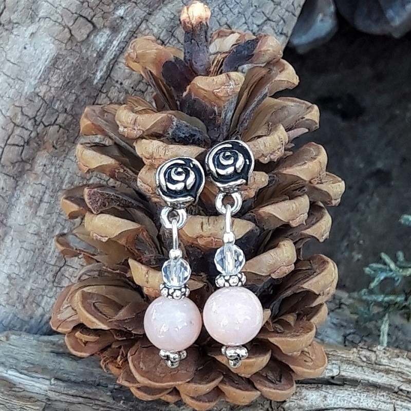Boucles d'oreilles Opale rose et Cristal de roche