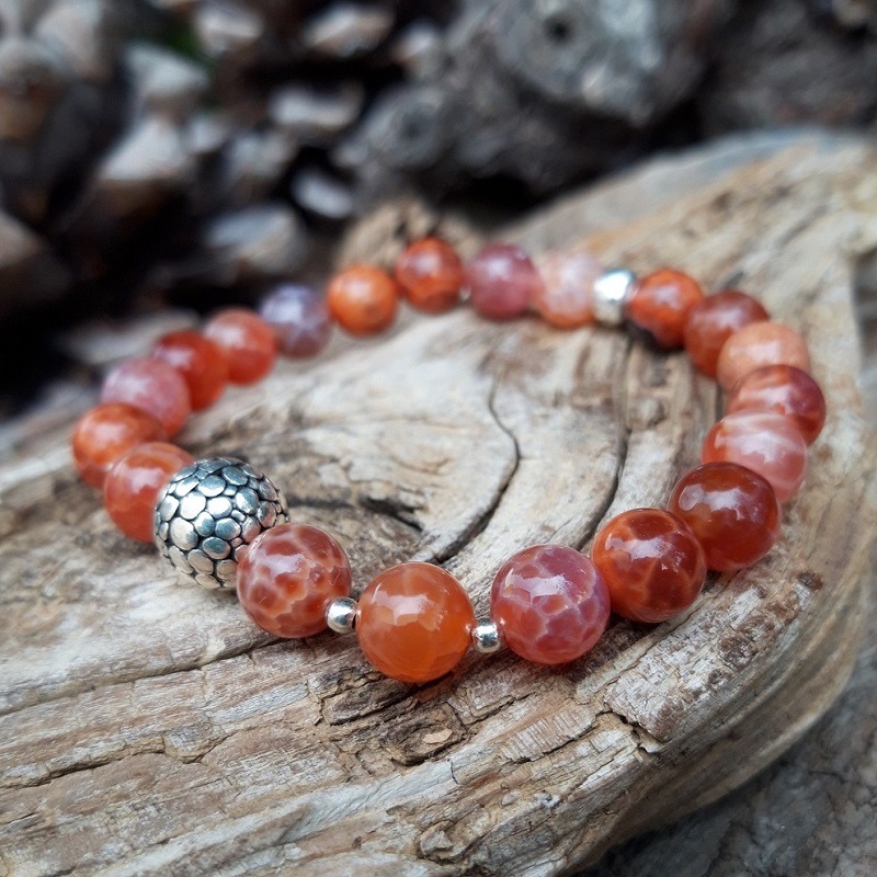 65 c39 Bracelet Agate de feu avec perles en Argent 925