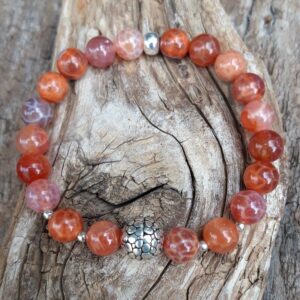 66 0ab Bracelet Agate de feu avec perles en Argent 925