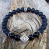 Bracelet Agate noire, Agate noire mat avec perle celtique argentée