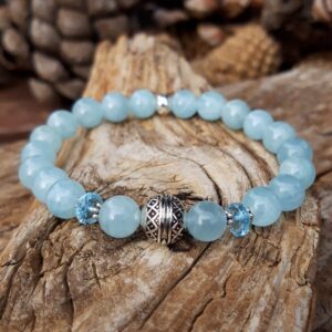 Bracelet Aigue-Marine et Topaze bleue avec perles Argent 925