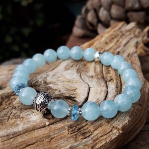 59 3c6 Bracelet Aigue Marine et Topaze bleue avec perles Argent 925