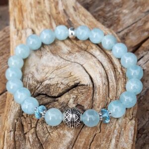 60 439 Bracelet Aigue Marine et Topaze bleue avec perles Argent 925