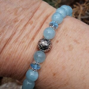 62 7b7 Bracelet Aigue Marine et Topaze bleue avec perles Argent 925