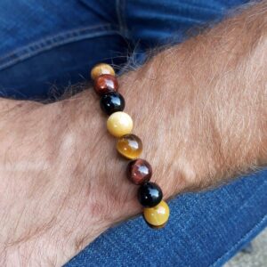 1542 86a Bracelet Oeil de Tigre OEil de taureau Oeil de tigre miel et Agate noire