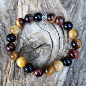 1543 540 Bracelet Oeil de Tigre OEil de taureau Oeil de tigre miel et Agate noire