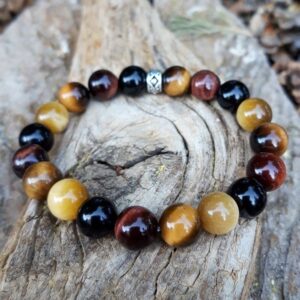 Bracelet Oeil de Tigre, Œil de taureau, Oeil de tigre miel et Agate noire