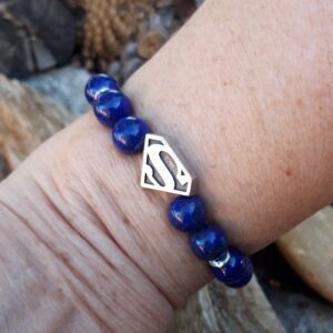100 f92 Bracelet Lapis Lazuli avec perle Superman argentee