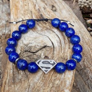 Bracelet Lapis-Lazuli avec perle Superman argentée