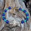 6 d39 Bracelet Lapis lazuli et Turquoise naturelle avec une etoile polaire perles et fermoir en Vermeil