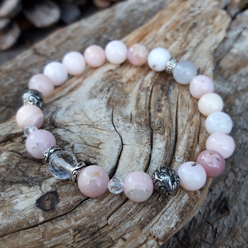 41 fb6 Bracelet Opale rose Cristal de roche en metal argent