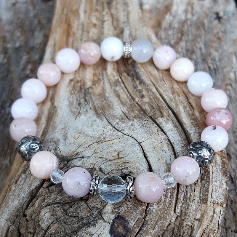 Bracelet Opale rose, Cristal de roche en métal argent
