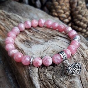 81 969 Bracelet Rhodochrosite avec une breloque coeur en Argent 925