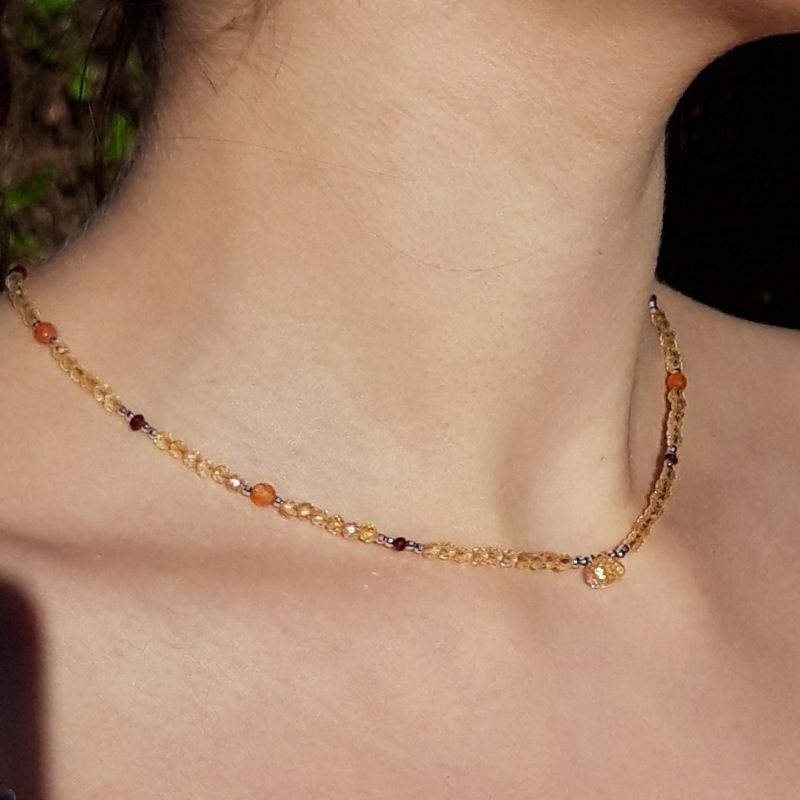 Collier Citrine naturelle, Cornaline, Grenat et perles Argent 925 – Image 3