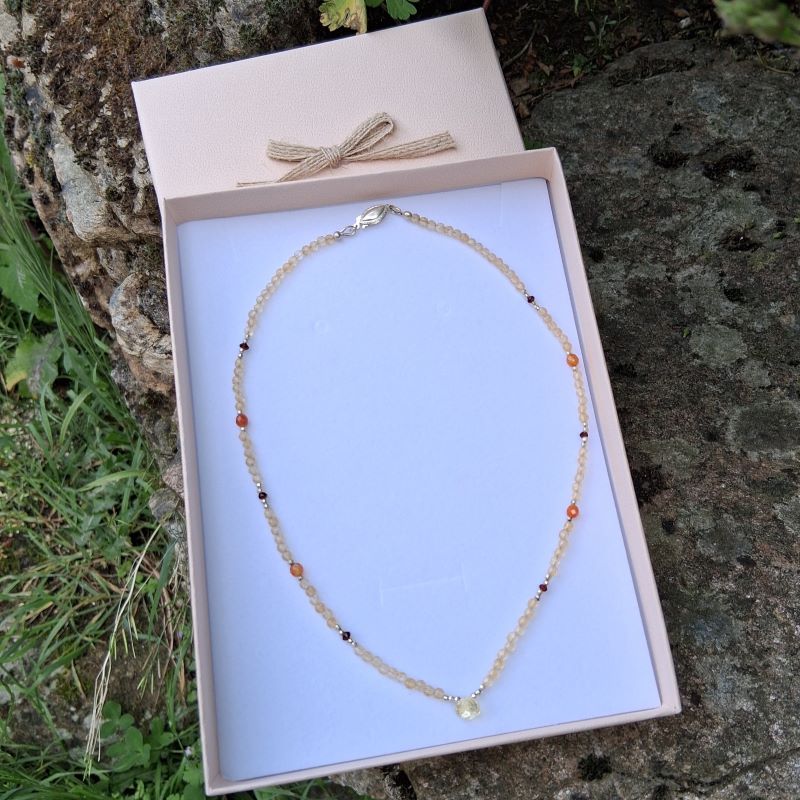 Collier Citrine naturelle, Cornaline, Grenat et perles Argent 925 – Image 7