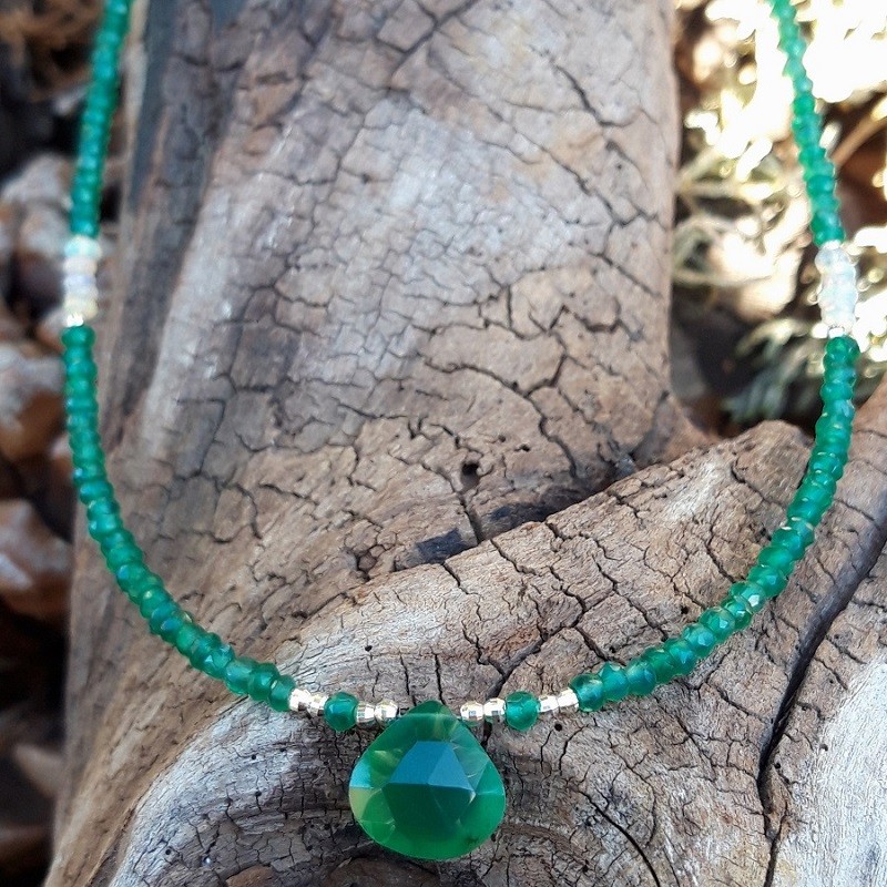 135 642 Collier Agate verte Opale dEthiopie et perles en Argent 925