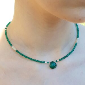 134 4e3 Collier Agate verte Opale dEthiopie et perles en Argent 925