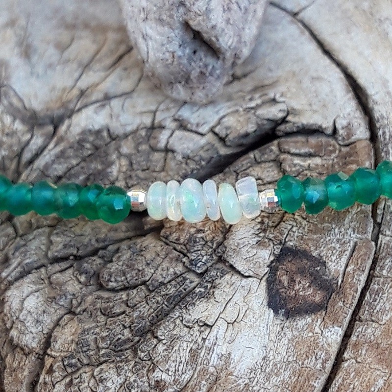 137 301 Collier Agate verte Opale dEthiopie et perles en Argent 925