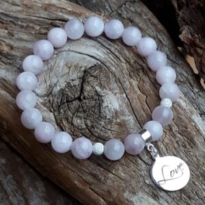150 d8b Bracelet Kunzite avec une breloque Love en Argent 925