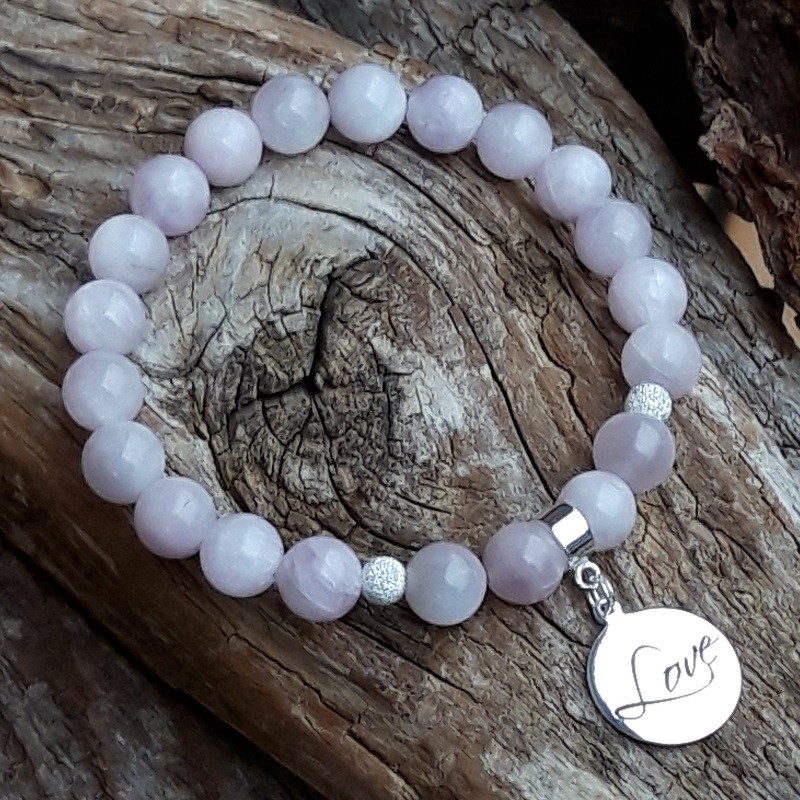 150 d8b Bracelet Kunzite avec une breloque Love en Argent 925