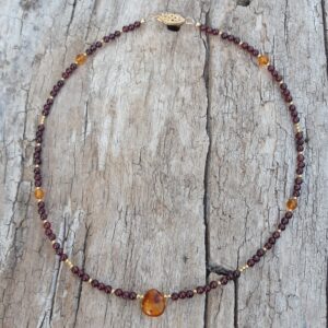 Collier Grenat et Ambre en Vermeil