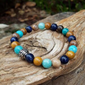 Alternative view of Bracelet Amazonite, Sodalite, Bois fossile avec perle Argent 925