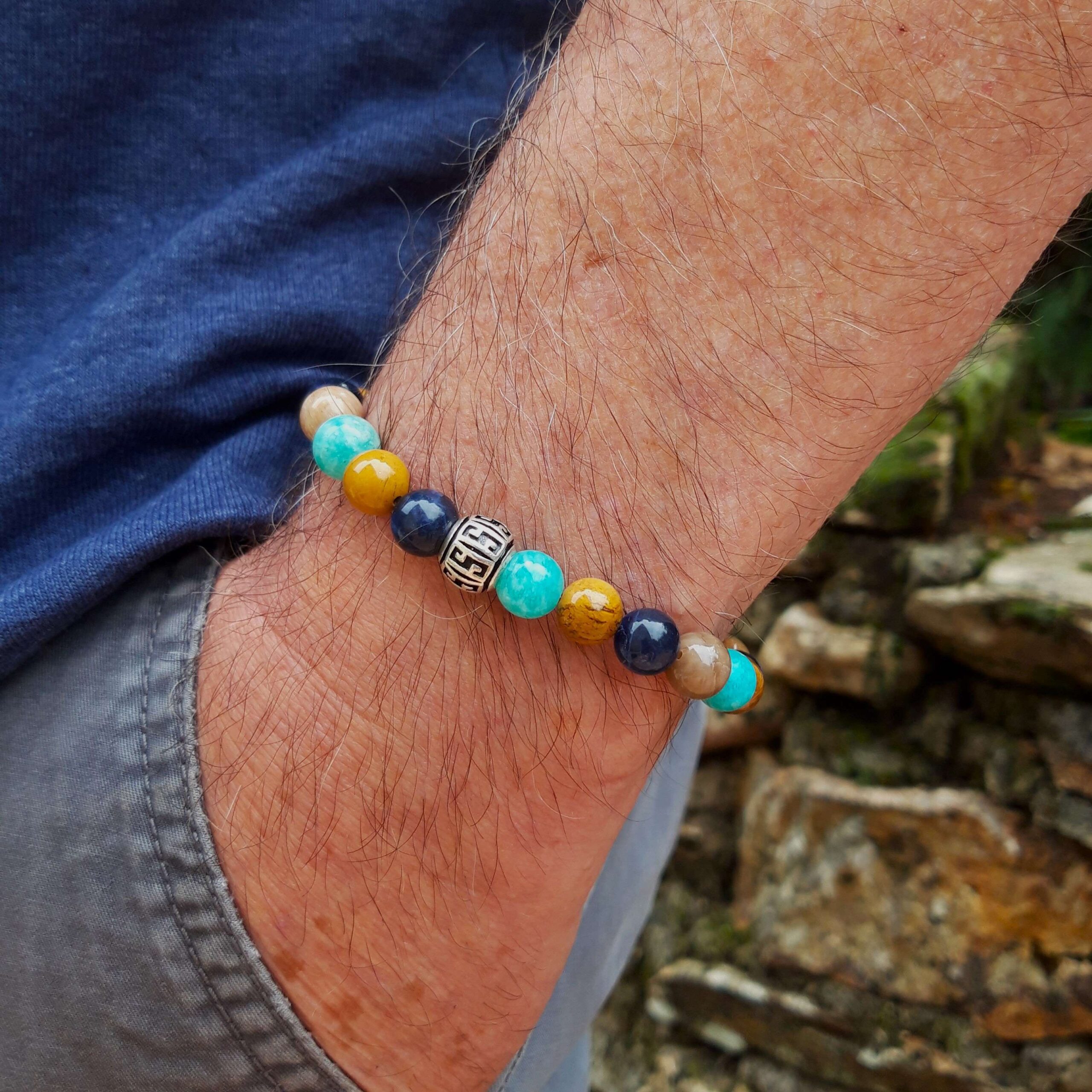 Bracelet Amazonite, Sodalite, Bois fossile avec perle Argent 925 – Image 5