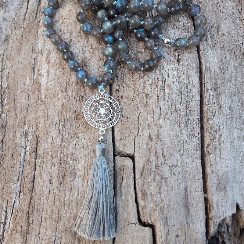 322 4f7 Sautoir Labradorite et mandala Argent 925