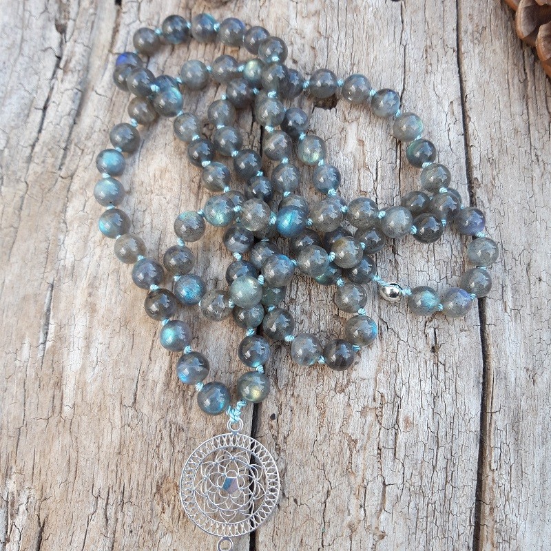324 b32 Sautoir Labradorite et mandala Argent 925