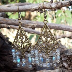 377 ec9 Boucles doreilles Labradorite en metal bronze