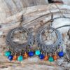 Boucles d'oreilles Lapis-lazuli, Turquoise et Cornaline en métal bronze