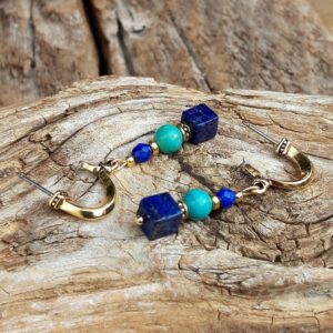 287 f5d Boucles doreilles Lapis Lazuli Turquoise et metal dore