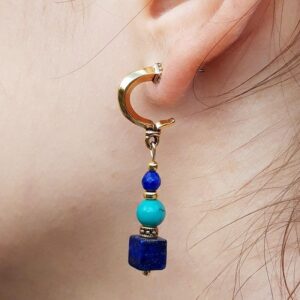 288 a83 Boucles doreilles Lapis Lazuli Turquoise et metal dore
