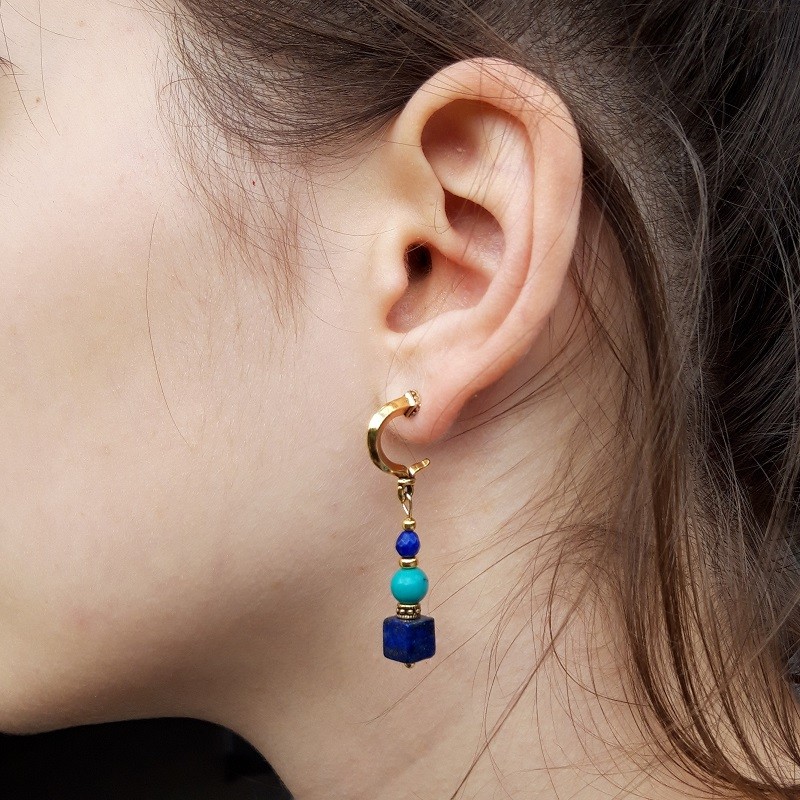 290 294 Boucles doreilles Lapis Lazuli Turquoise et metal dore