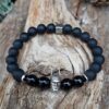 Bracelet Agate noire avec perle Batman argentée