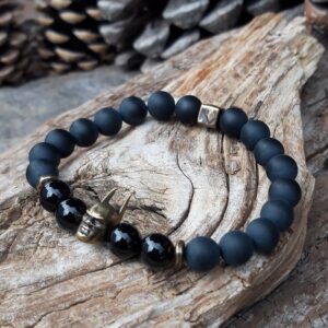 236 962 Bracelet Agate noire avec perle Batman bronze