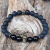 Bracelet Agate noire avec perle Batman bronze