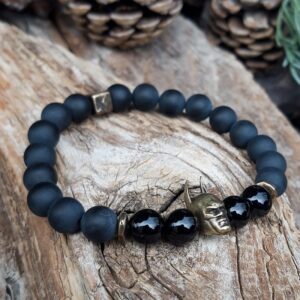 233 145 Bracelet Agate noire avec perle Batman bronze