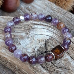 267 9da Bracelet Amethyste fantome Ambre et Argent 925