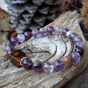 264 e38 Bracelet Amethyste fantome Ambre et Argent 925