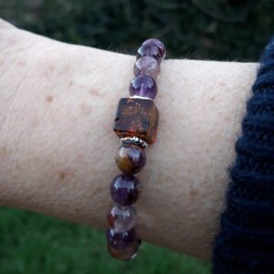 265 c99 Bracelet Amethyste fantome Ambre et Argent 925
