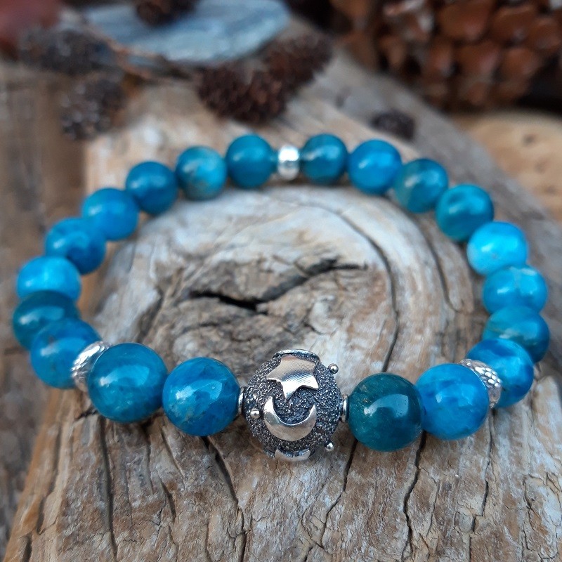 210 7fd Bracelet Apatite bleue et perle en Argent 925