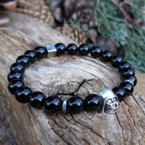 243 206 Bracelet Spinelle noir avec perle Dark Vador argent