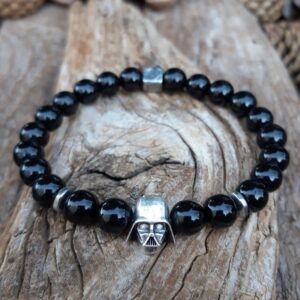 Bracelet Spinelle noir avec perle Dark Vador argent