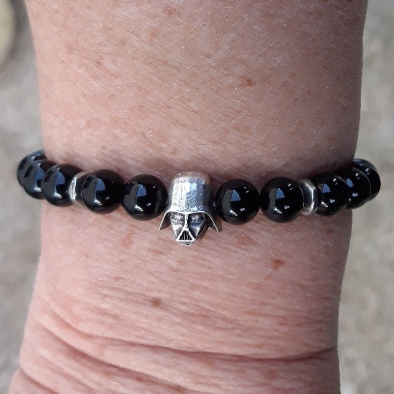 245 dc3 Bracelet Spinelle noir avec perle Dark Vador argent