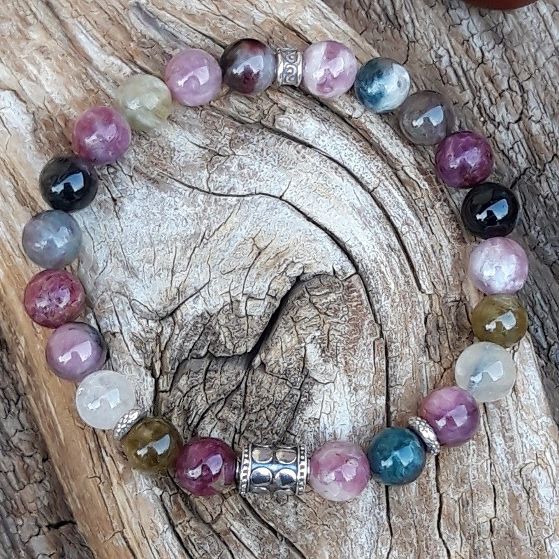 200 750 Bracelet Tourmaline et perles de Bali en Argent 925