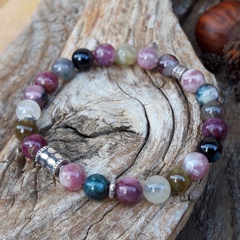 199 04d Bracelet Tourmaline et perles de Bali en Argent 925